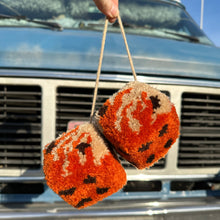 Load image into Gallery viewer, Flamin&#39; Fuzzy Dice - Handmade By Hevy