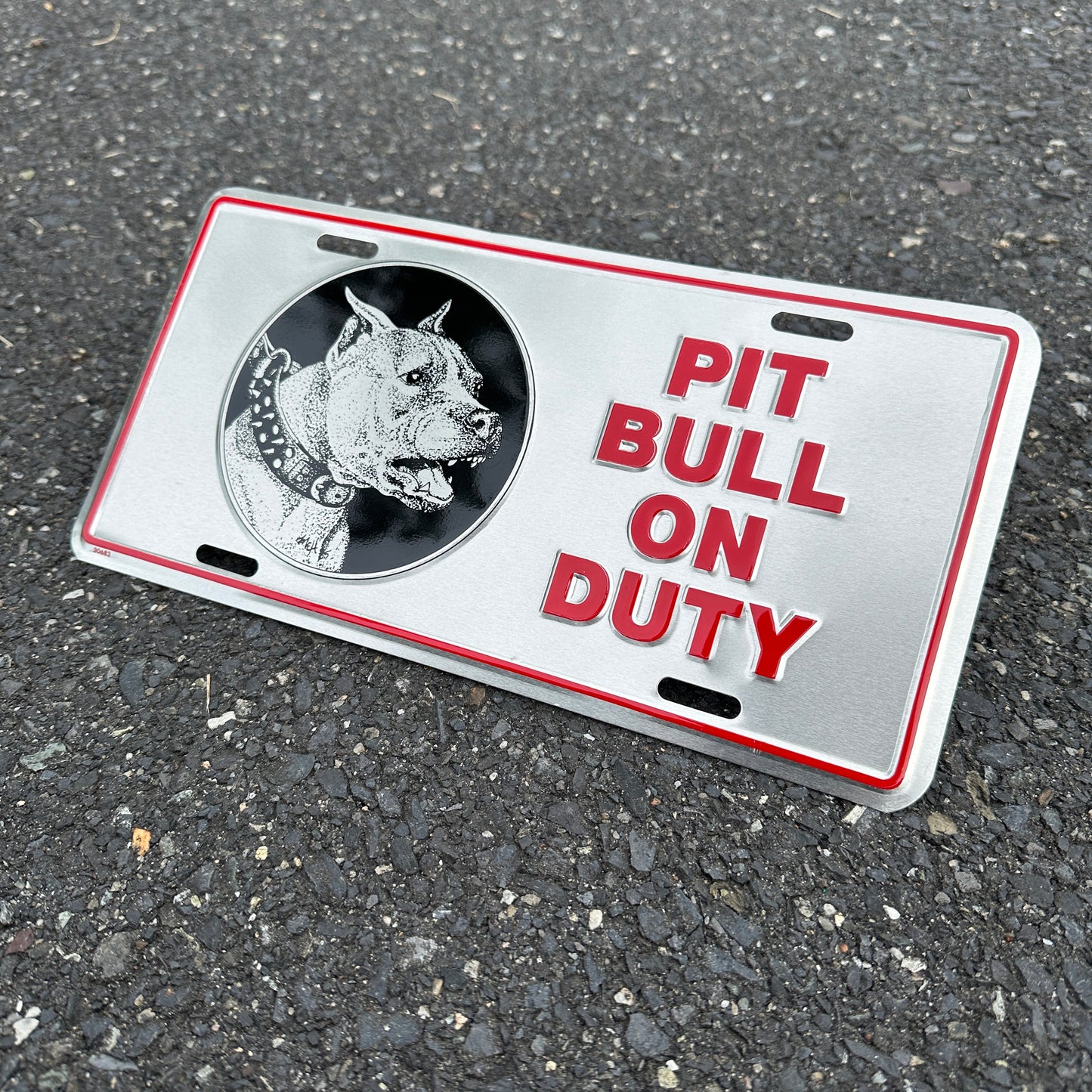 "Pit Bull On Duty" - Vintage Novelty License Plate