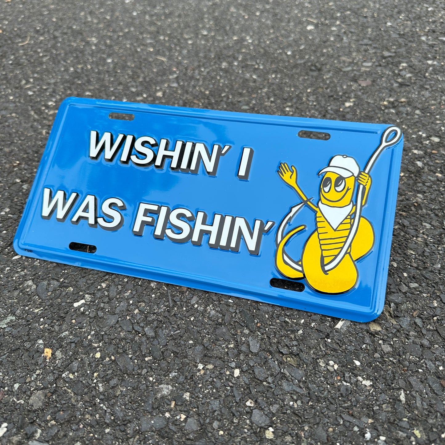 "Wishin I was Fishin" - Vintage Novelty License Plate