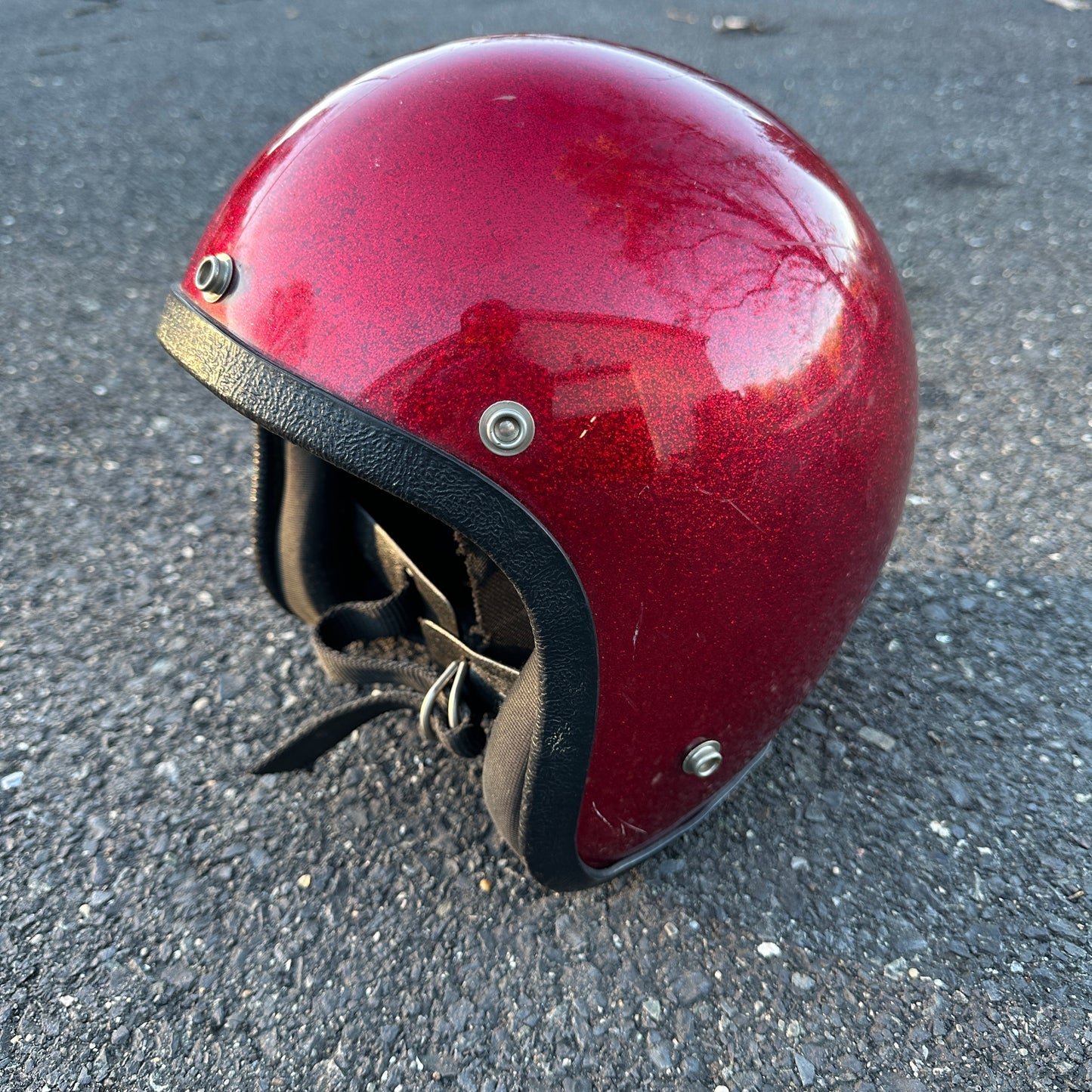 1979 Vintage 3/4 Red Metal Flake Helmet