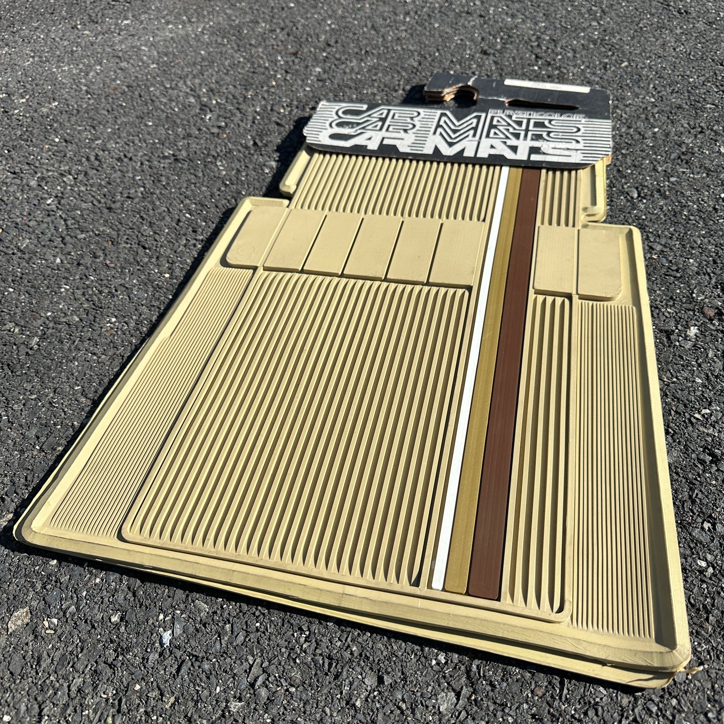 NOS Tan Striped Floor Mats - Plasticolor