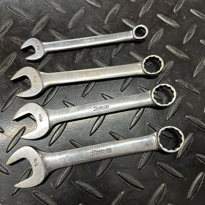 Snap-On SAE Stubby Combo Wrench Set 4pc 7/16-3/4" OEX Vintage 1980s Underline