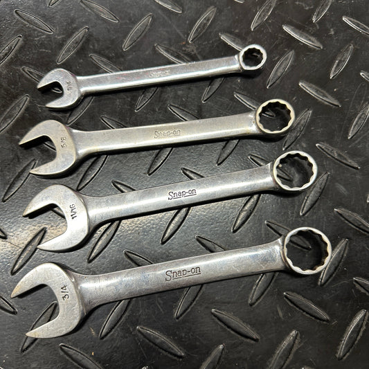 Snap-On SAE Stubby Combo Wrench Set 4pc 7/16-3/4" OEX Vintage 1980s Underline