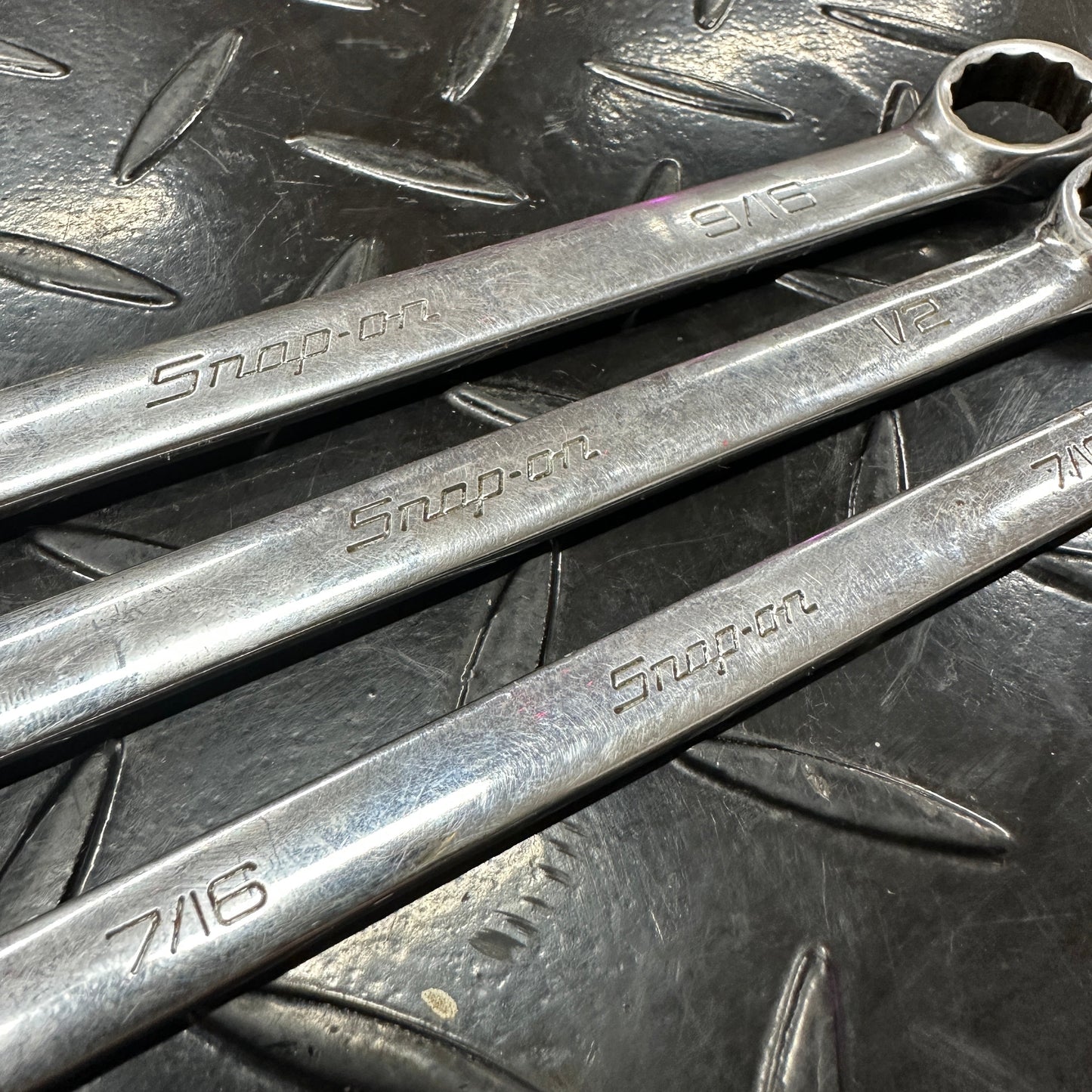 Snap-On SAE Combo Wrench Set 3pc 7/16 1/2 9/16 OEX 1990s Vintage