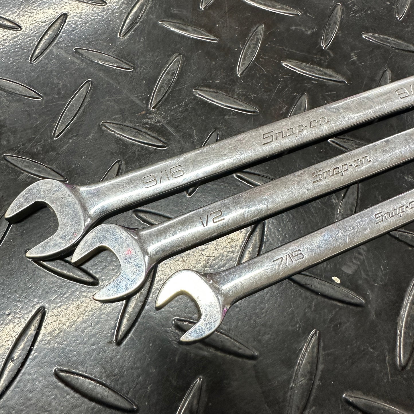 Snap-On SAE Combo Wrench Set 3pc 7/16 1/2 9/16 OEX 1990s Vintage