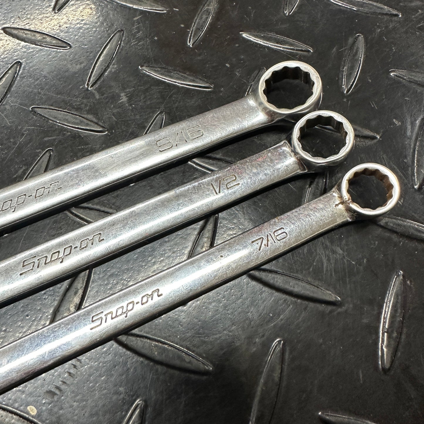 Snap-On SAE Combo Wrench Set 3pc 7/16 1/2 9/16 OEX 1990s Vintage