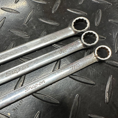 Snap-On SAE Combo Wrench Set 3pc 7/16 1/2 9/16 OEX 1990s Vintage
