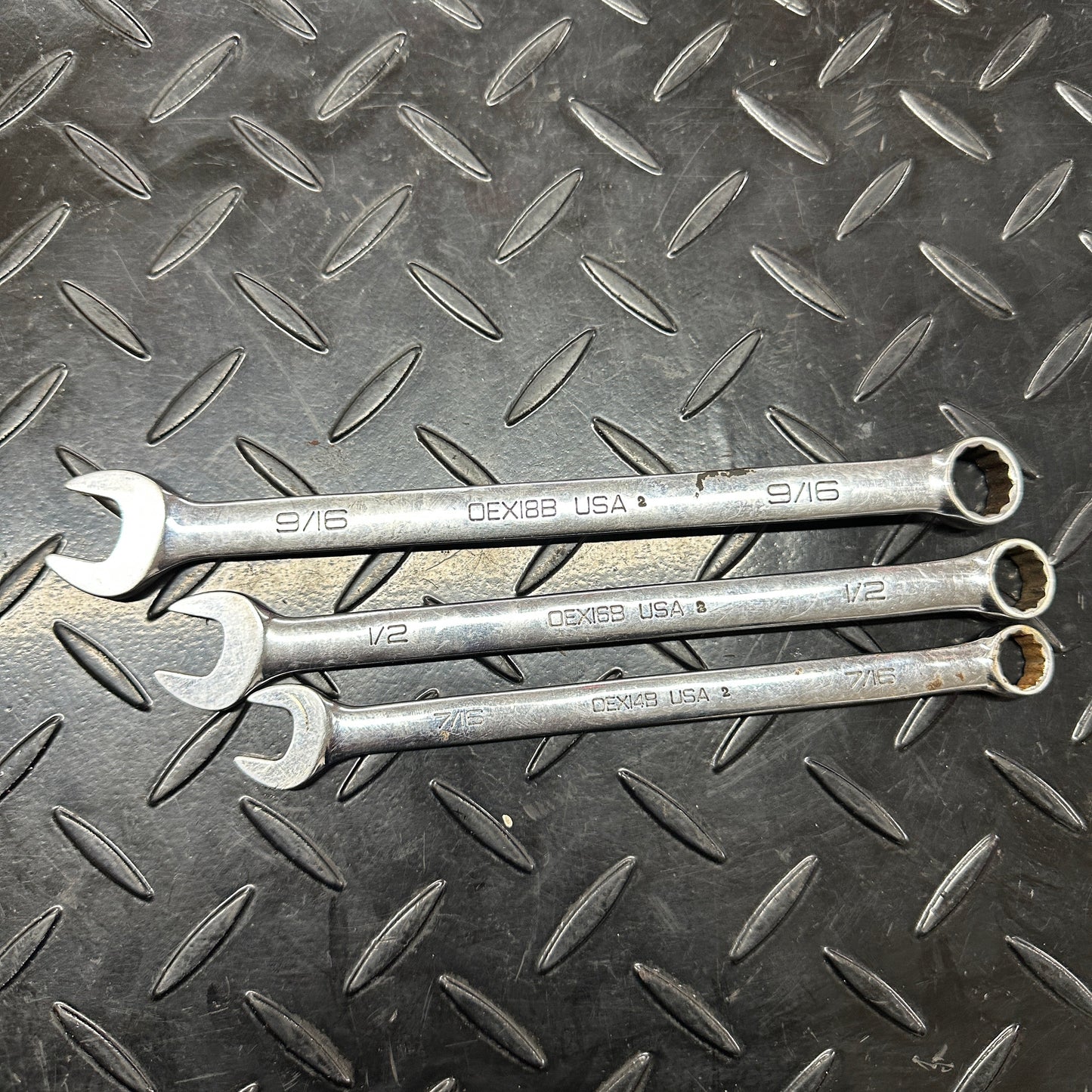 Snap-On SAE Combo Wrench Set 3pc 7/16 1/2 9/16 OEX 1990s Vintage