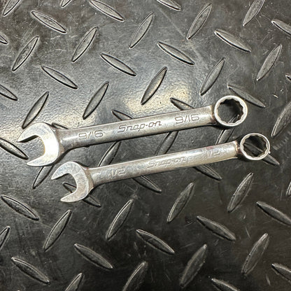 Snap-On SAE Stubby Combo Wrench Set 1/2 9/16 OEX160B OEX180B 1990s Vintage