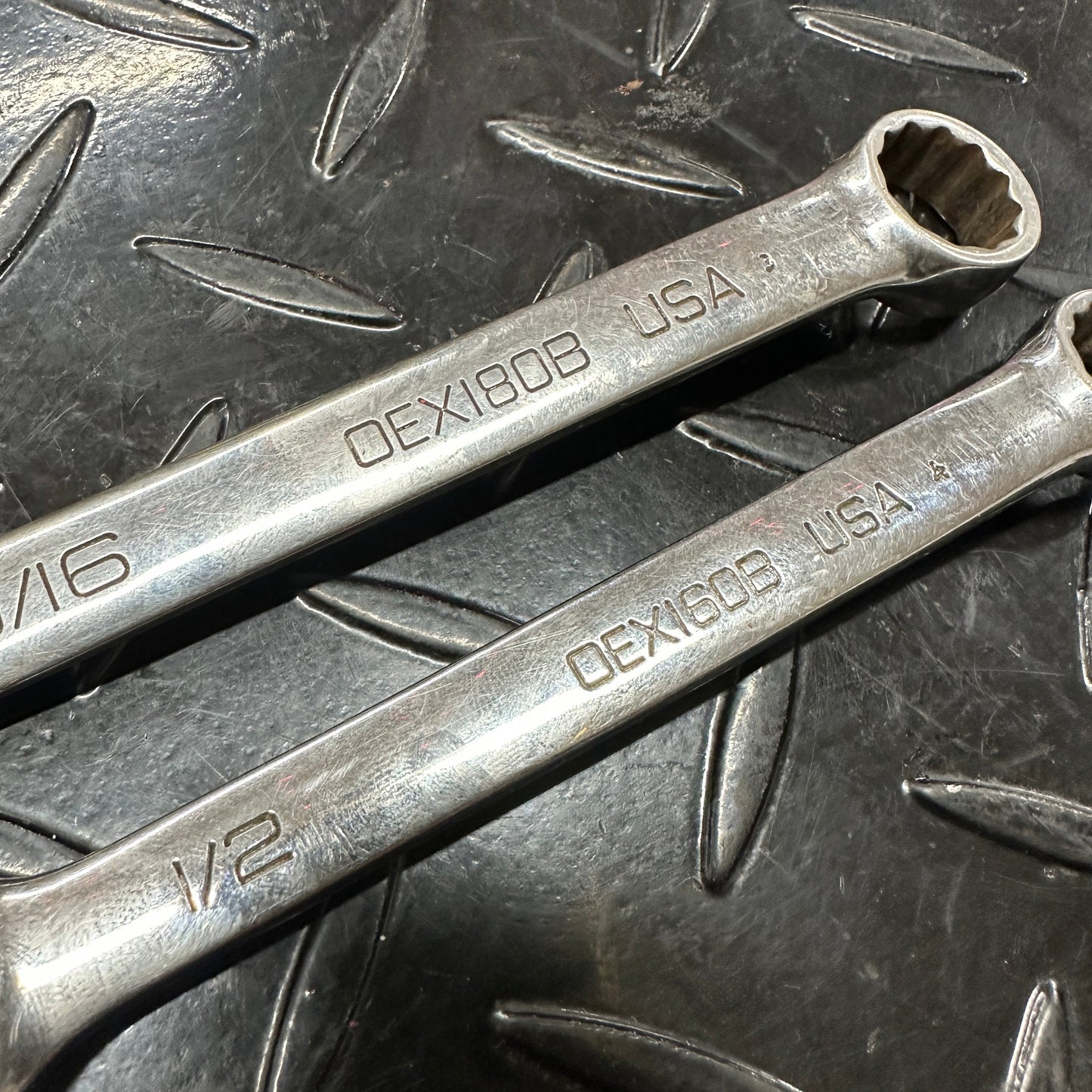 Snap-On SAE Stubby Combo Wrench Set 1/2 9/16 OEX160B OEX180B 1990s Vintage