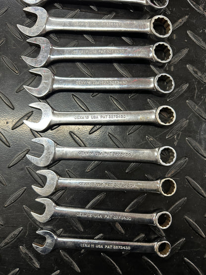Snap-On Metric Stubby Combo Wrench Set 9pc 11-19mm OEXM 1980s Underline Vintage