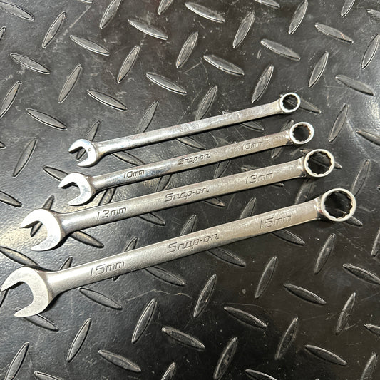 Snap-On Metric Long Combo Wrench Set 4pc 9mm 10mm 13mm 15mm mixed logo OEXM