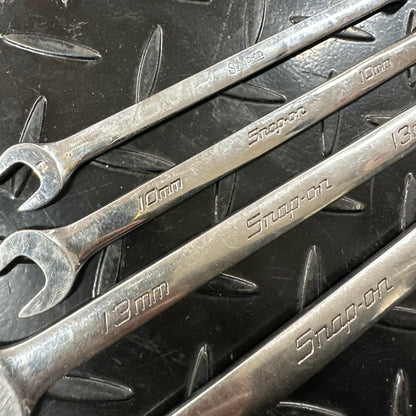 Snap-On Metric Long Combo Wrench Set 4pc 9mm 10mm 13mm 15mm mixed logo OEXM