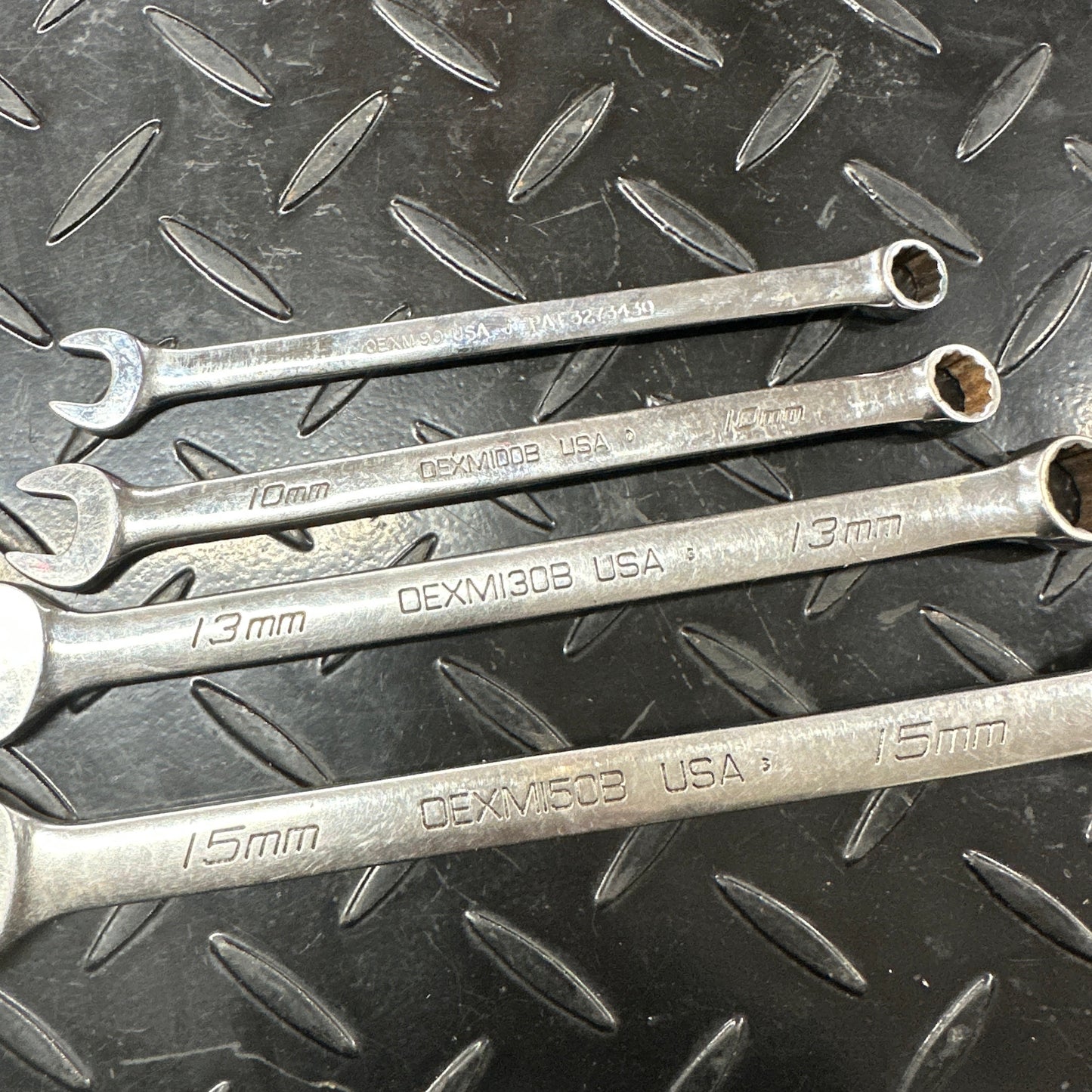 Snap-On Metric Long Combo Wrench Set 4pc 9mm 10mm 13mm 15mm mixed logo OEXM