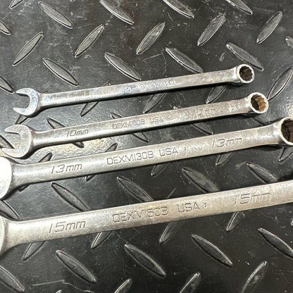 Snap-On Metric Long Combo Wrench Set 4pc 9mm 10mm 13mm 15mm mixed logo OEXM