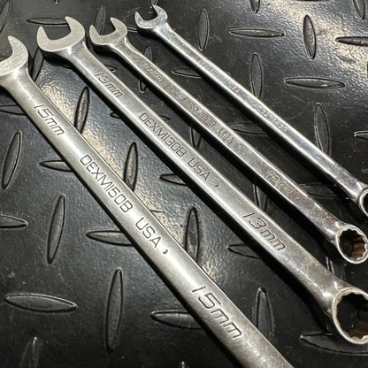 Snap-On Metric Long Combo Wrench Set 4pc 9mm 10mm 13mm 15mm mixed logo OEXM