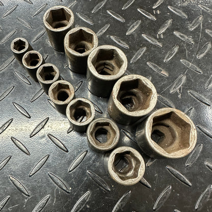 Snap-on 1/2 Drive SAE 6pt Impact Socket 12pc set 1/2" to 1-1/4" 1980s Underline