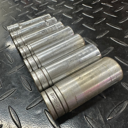 Snap-on 1/2 Drive SAE 6pt Deep Socket 7pc set TS 1/2"-7/8" 1980s Underline