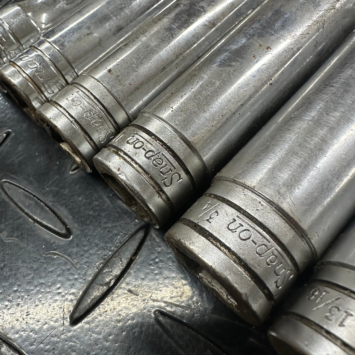 Snap-on 1/2 Drive SAE 6pt Deep Socket 7pc set TS 1/2"-7/8" 1980s Underline