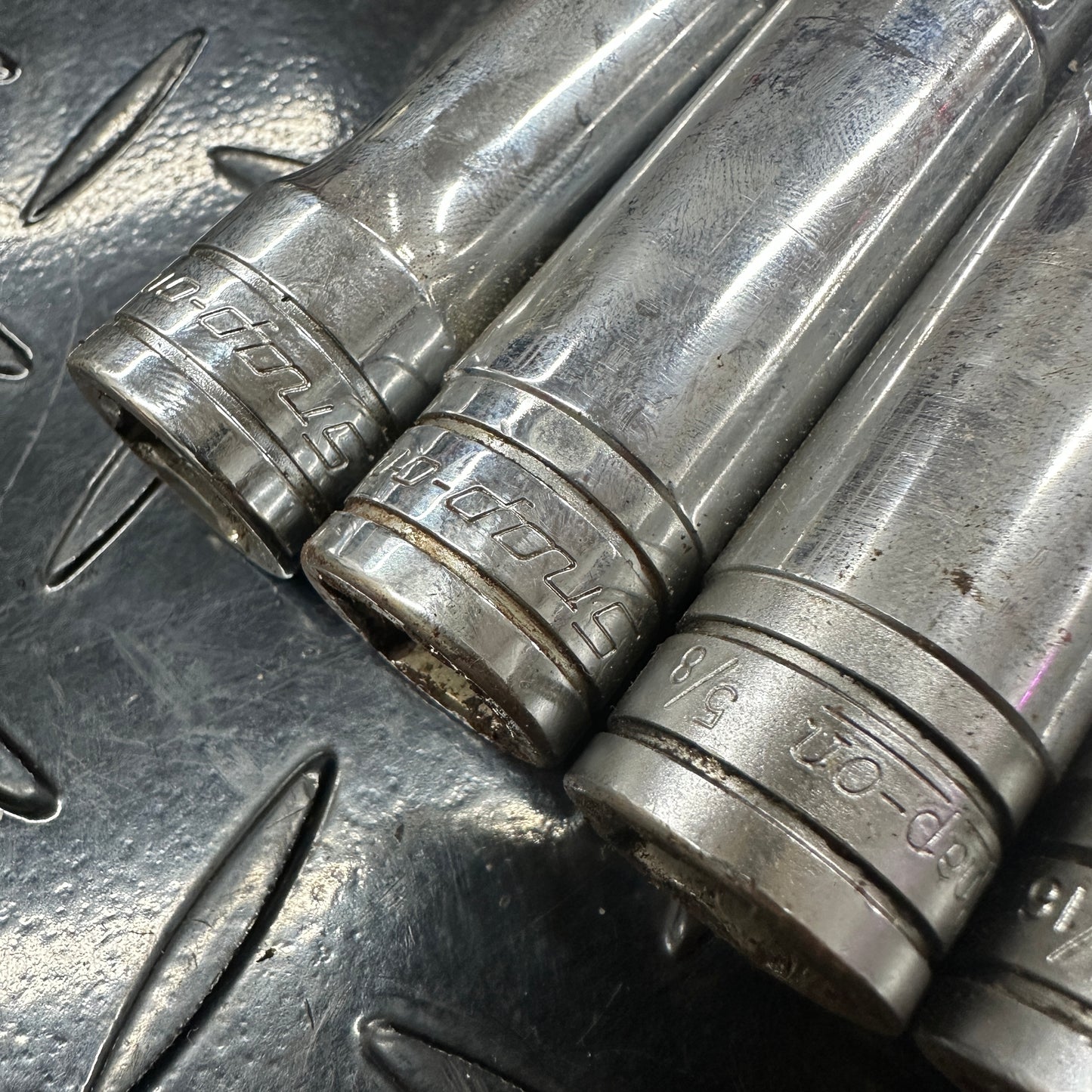 Snap-on 1/2 Drive SAE 6pt Deep Socket 7pc set TS 1/2"-7/8" 1980s Underline