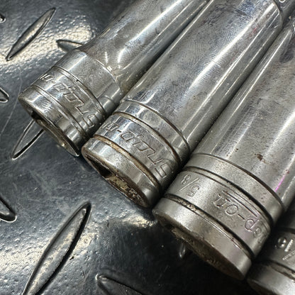 Snap-on 1/2 Drive SAE 6pt Deep Socket 7pc set TS 1/2"-7/8" 1980s Underline