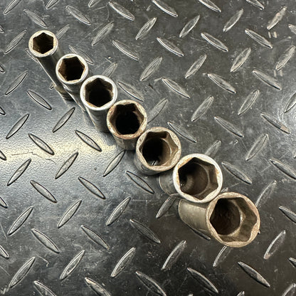 Snap-on 1/2 Drive SAE 6pt Deep Socket 7pc set TS 1/2"-7/8" 1980s Underline