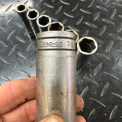 Snap-on 1/2 Drive SAE 6pt Deep Socket 7pc set TS 1/2"-7/8" 1980s Underline