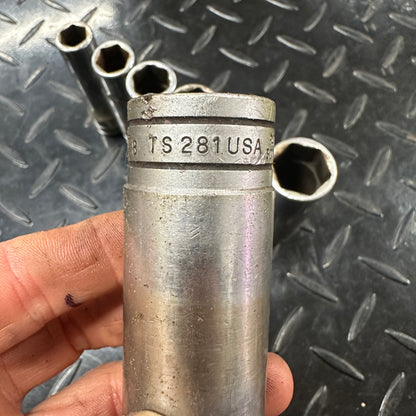 Snap-on 1/2 Drive SAE 6pt Deep Socket 7pc set TS 1/2"-7/8" 1980s Underline