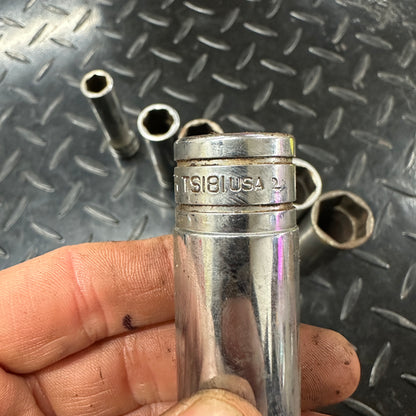 Snap-on 1/2 Drive SAE 6pt Deep Socket 7pc set TS 1/2"-7/8" 1980s Underline