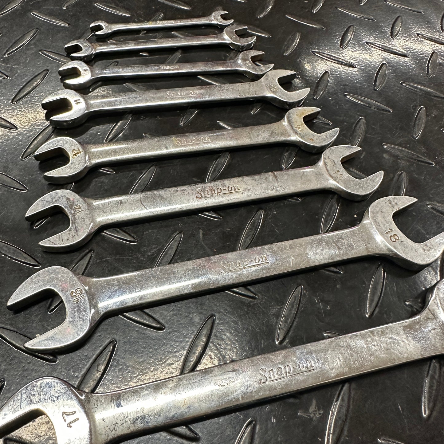 Snap-On Metric Double Open End Wrench Set 8pc 6mm-19mm VOM Underline 1980s