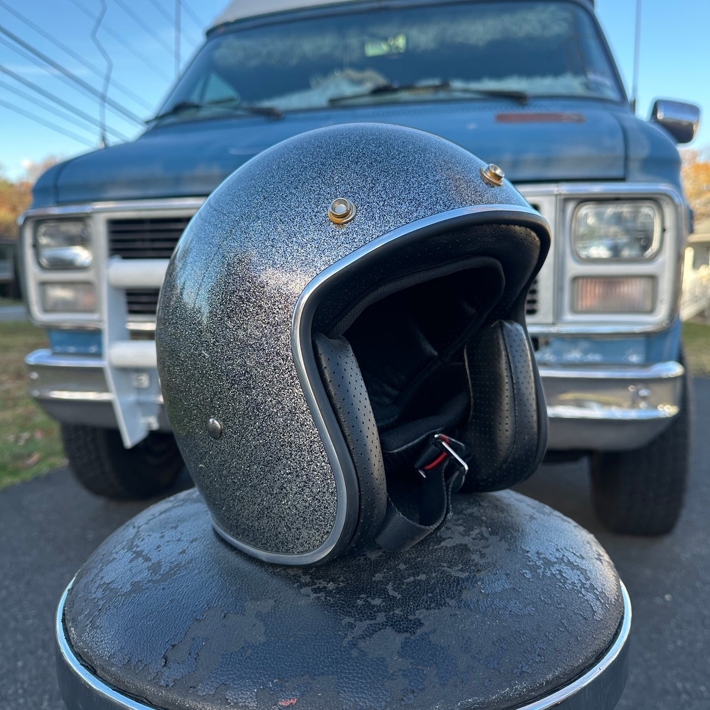 NOS Indie metalflake 3/4 Helmet silver
