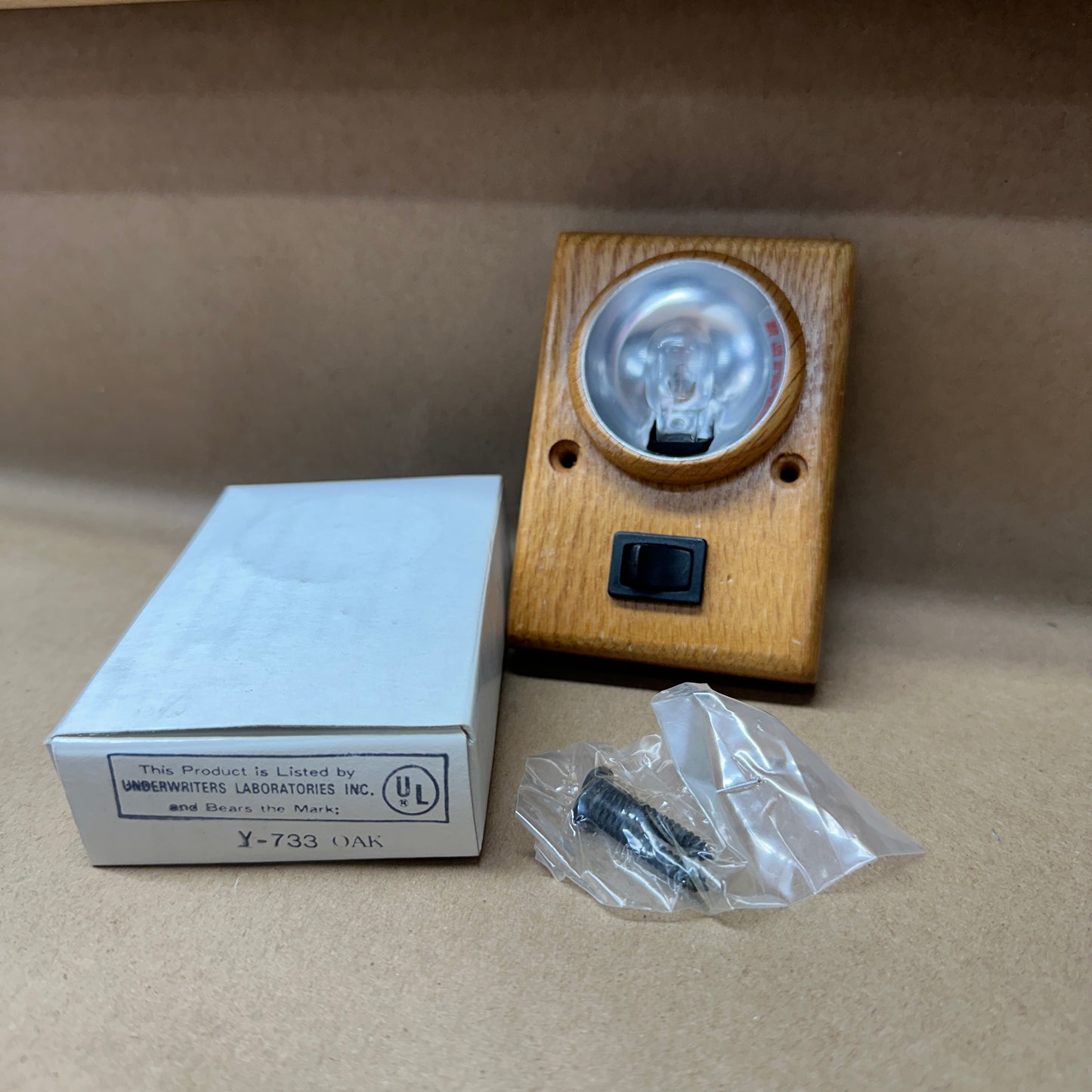 NOS Oak Interior Light with switch