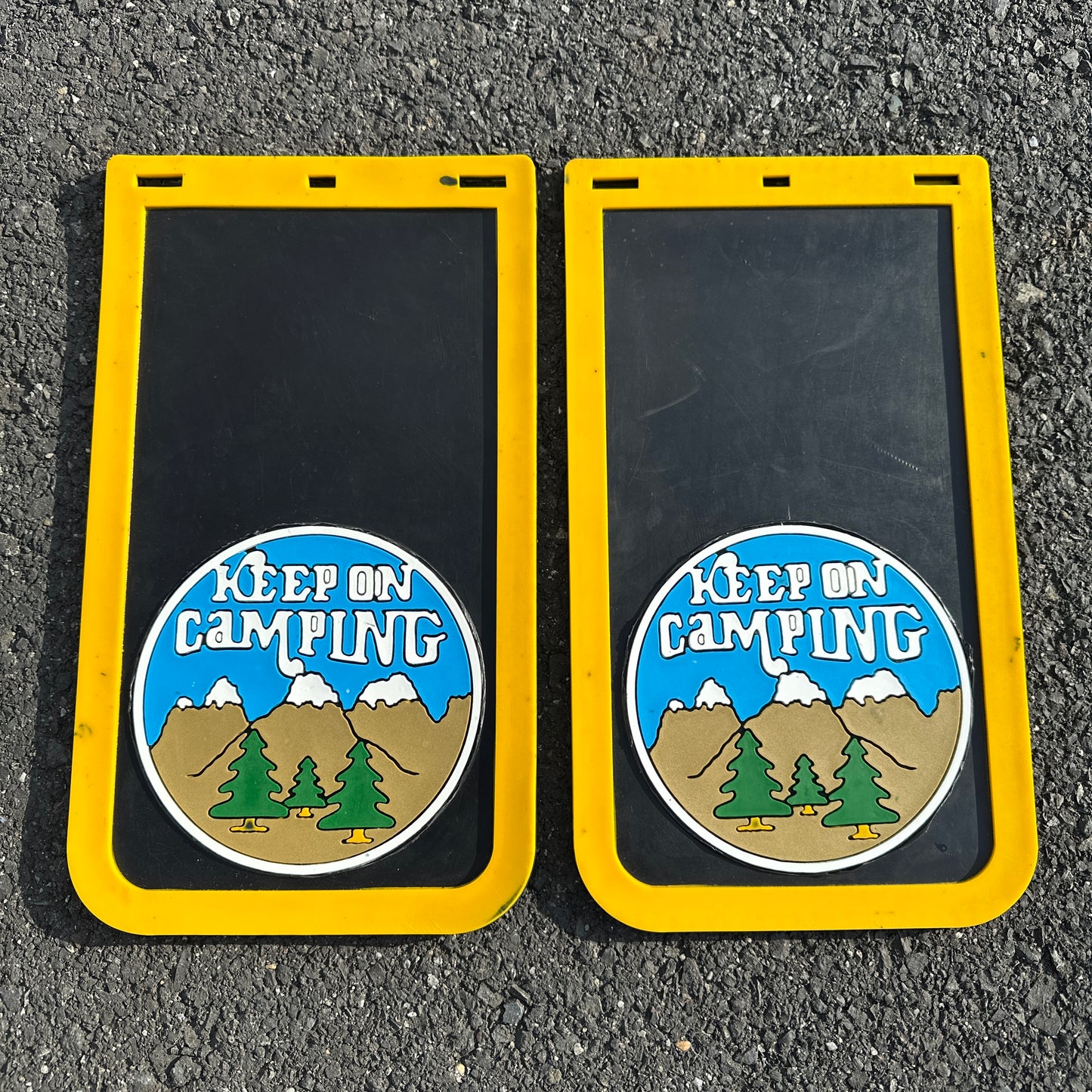 NOS Keep On Camping Mudflaps- Plasticolor 14x8" - Multiple Colors!