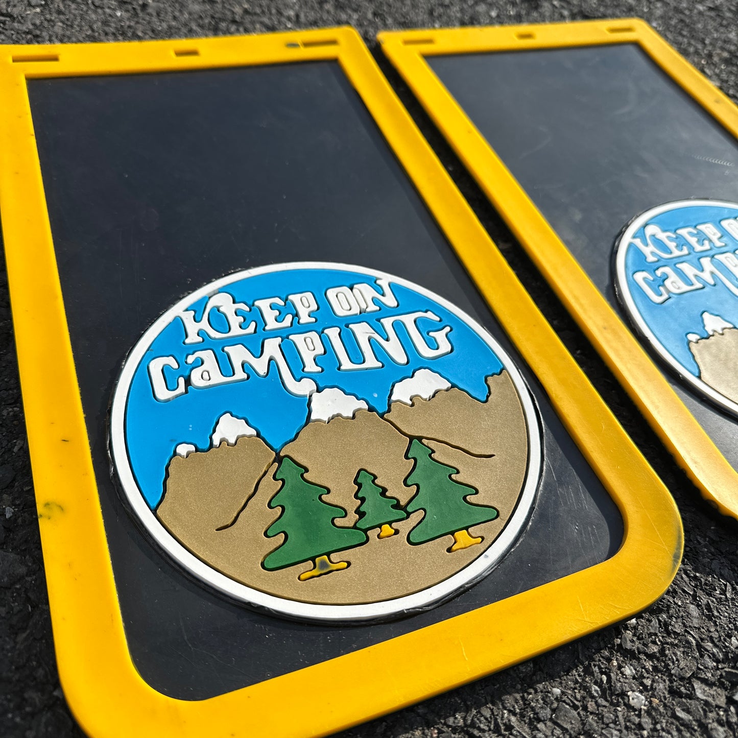 NOS Keep On Camping Mudflaps- Plasticolor 14x8" - Multiple Colors!