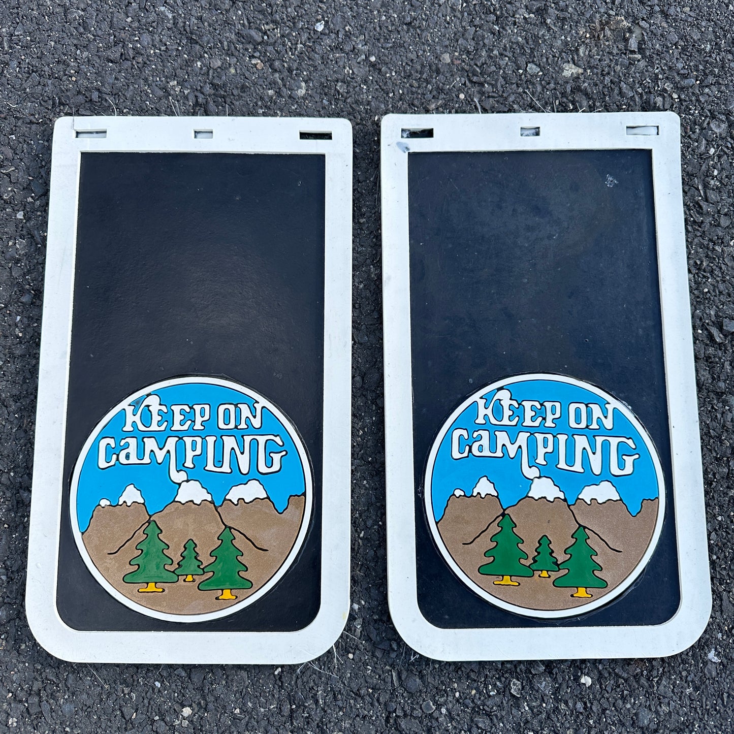 NOS Keep On Camping Mudflaps- Plasticolor 14x8" - Multiple Colors!